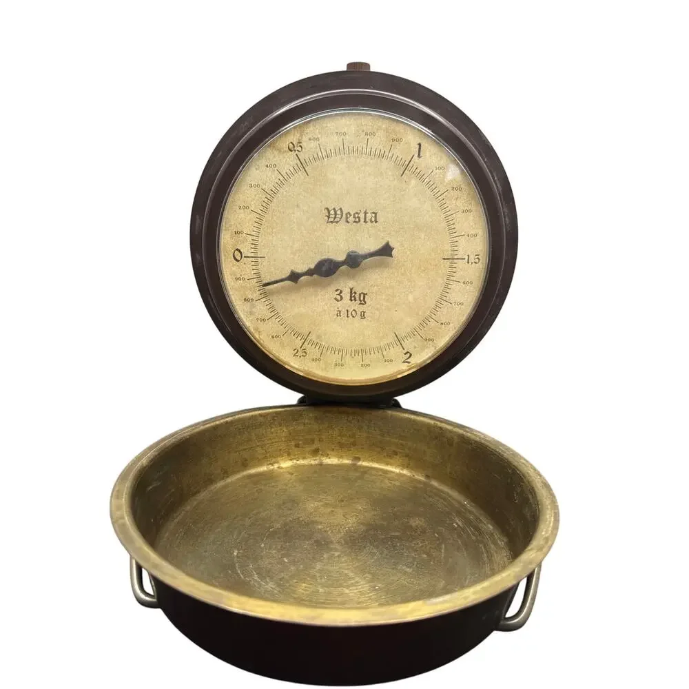 Vintage WESTA 3 KG scale wall mound brass bowl Germany European Farmhouse